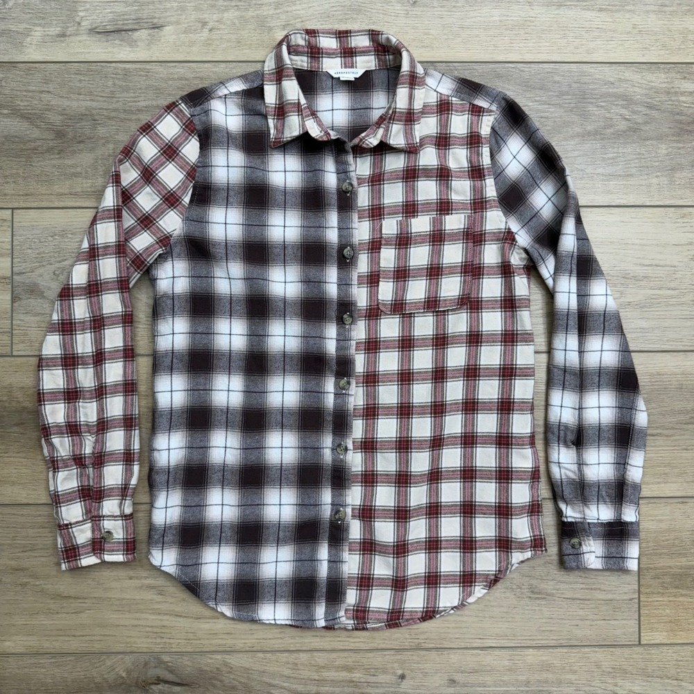 Aeropostale Flannel Grunge‎ Shirt Plaid Block Long Sleeve Button Down Mens Small